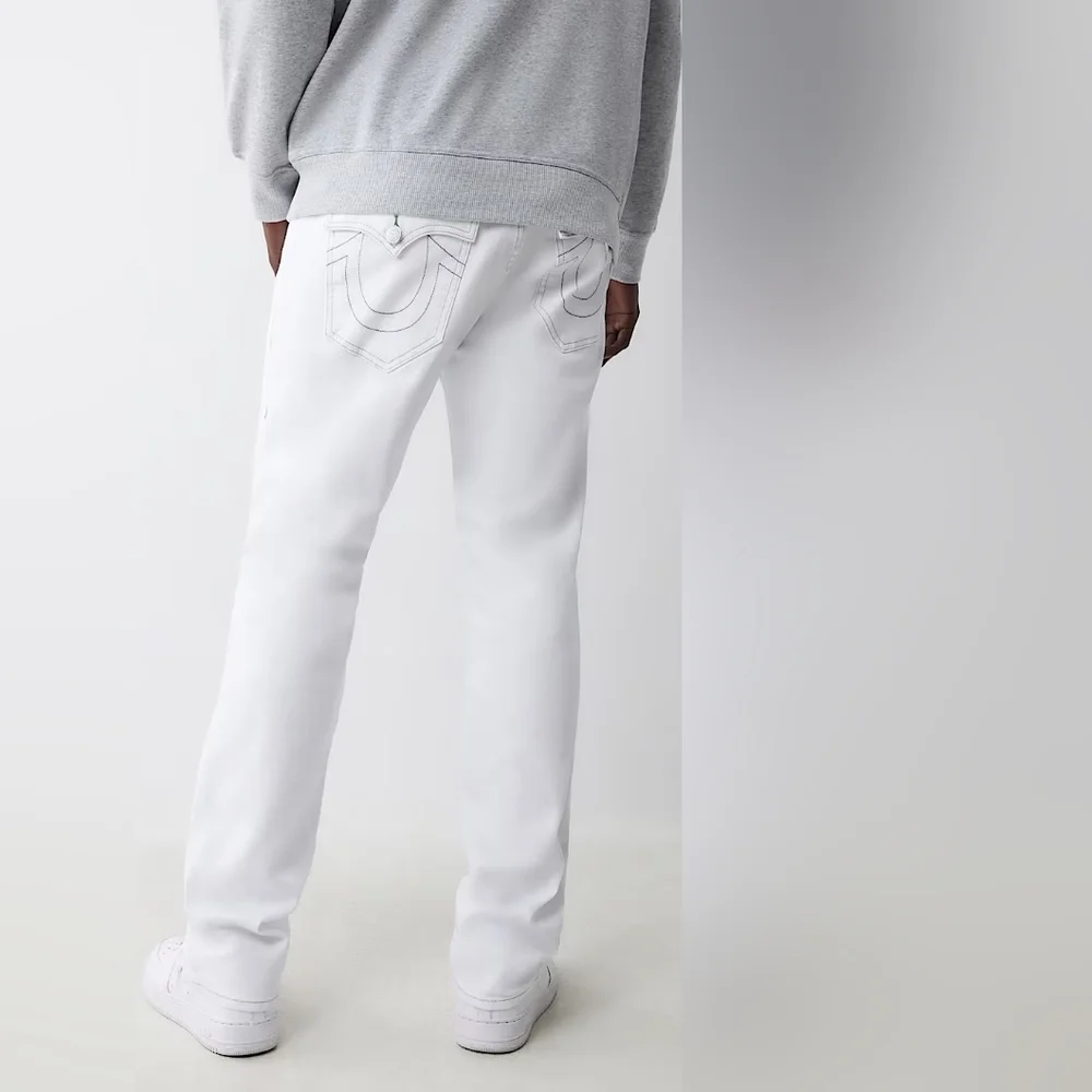NWT True Religion White Ricky Flap Straight Leg Jeans Size 36